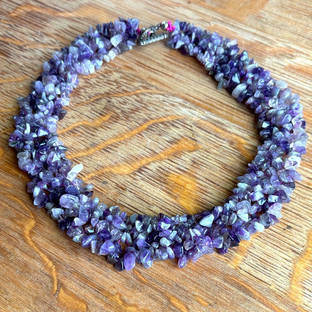 Purple Amethyst Gemstone Cluster Necklace